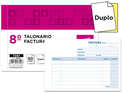 Talonario Liderpapel Facturas 8º apaisado 50 juegos duplicado sin iVA